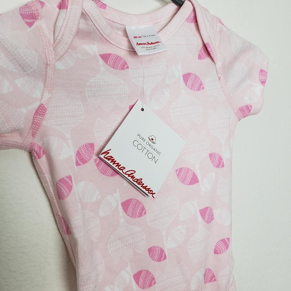 Hanna Andersson Organic Cotton Pink Tulip Print One Piece Bodysuit 60cm 3-6 mo - Picture 5 of 6